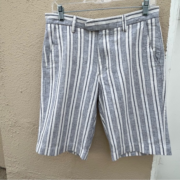 J.Crew Rivington Linen Flat Front Blue White Striped Bermuda Shorts Size 30” - Picture 1 of 8
